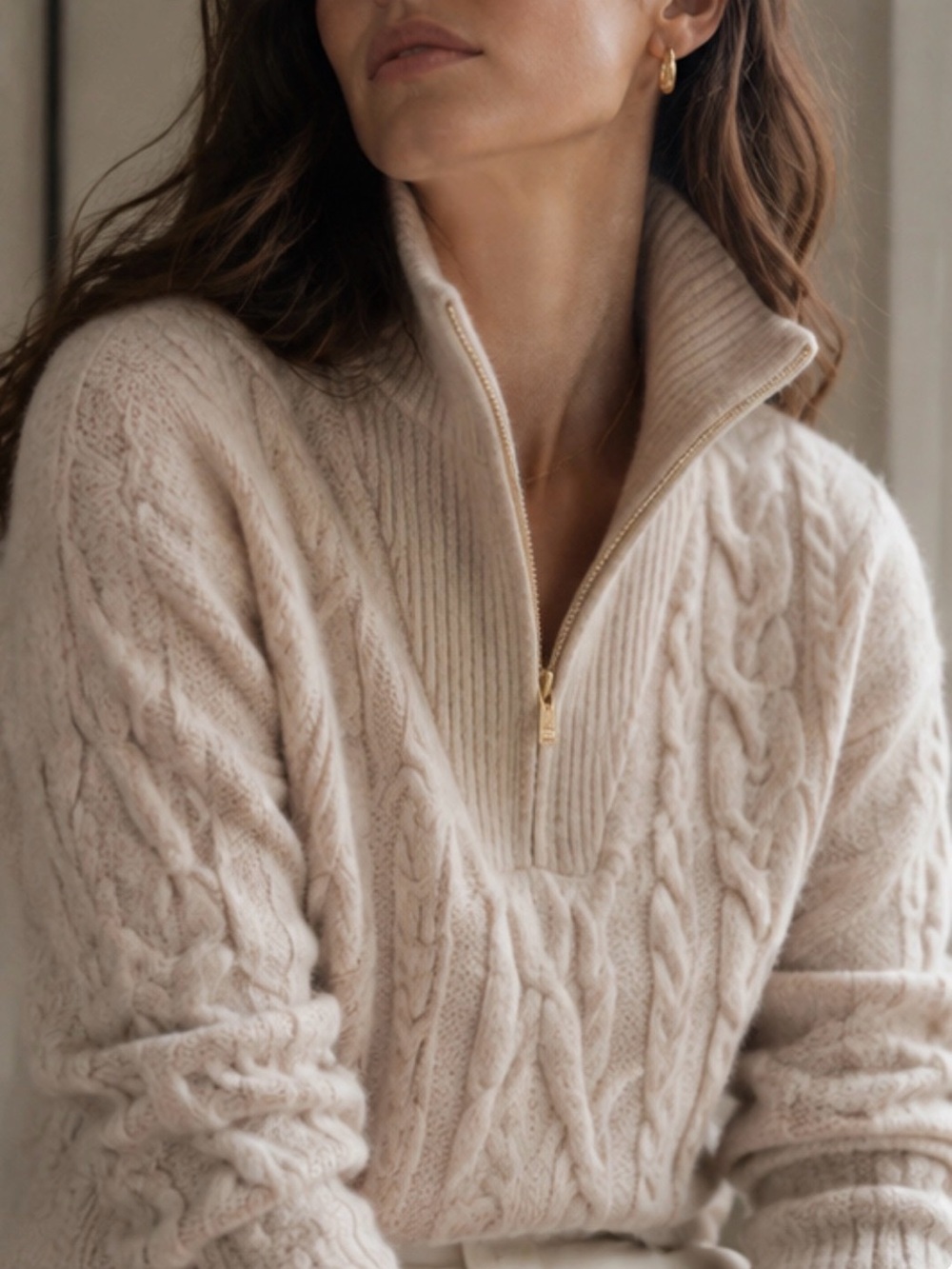 J. Crew Cream Cable-Knit Half-Zip Turtleneck Sweater - Picture 2 of 4